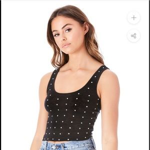 LF Black Crop Top with White Polka Dots